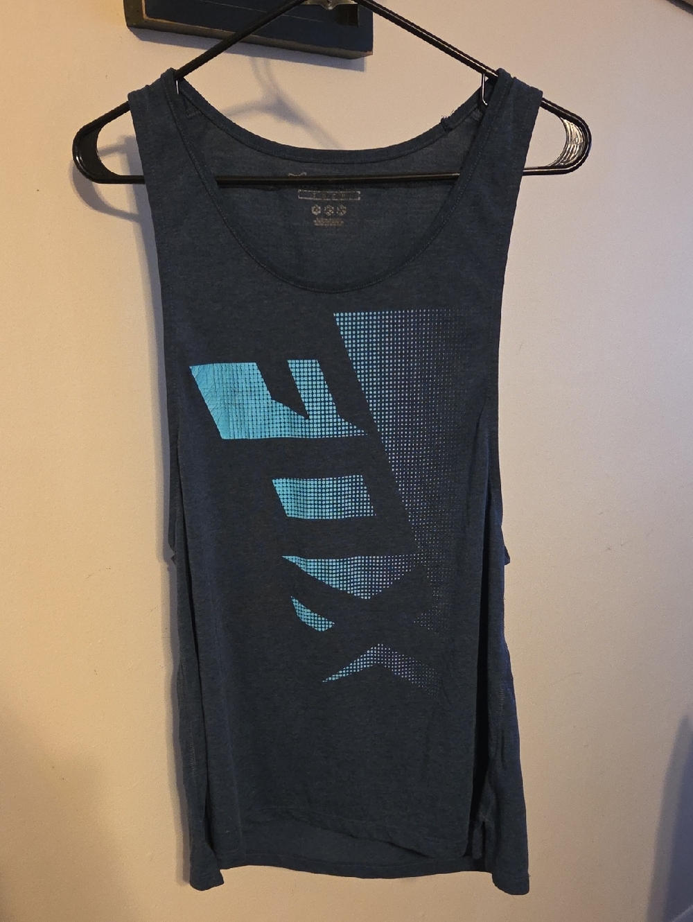 Blue Graphic Sleeveless Tank with Teal Print